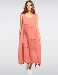 Robe Maxi Coupe Ballon Patchwork en Lin Coton avec Cordon par Froccella