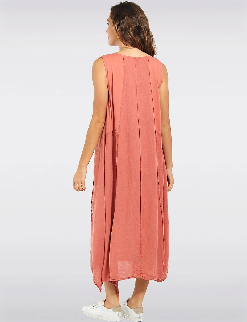 Robe Maxi Coupe Ballon Patchwork en Lin Coton avec Cordon par Froccella