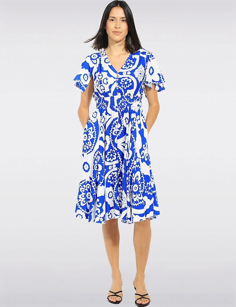 Robe Midi imprimée avec Manches Flottantes & Taille Élastiquée Par Stella Morgan