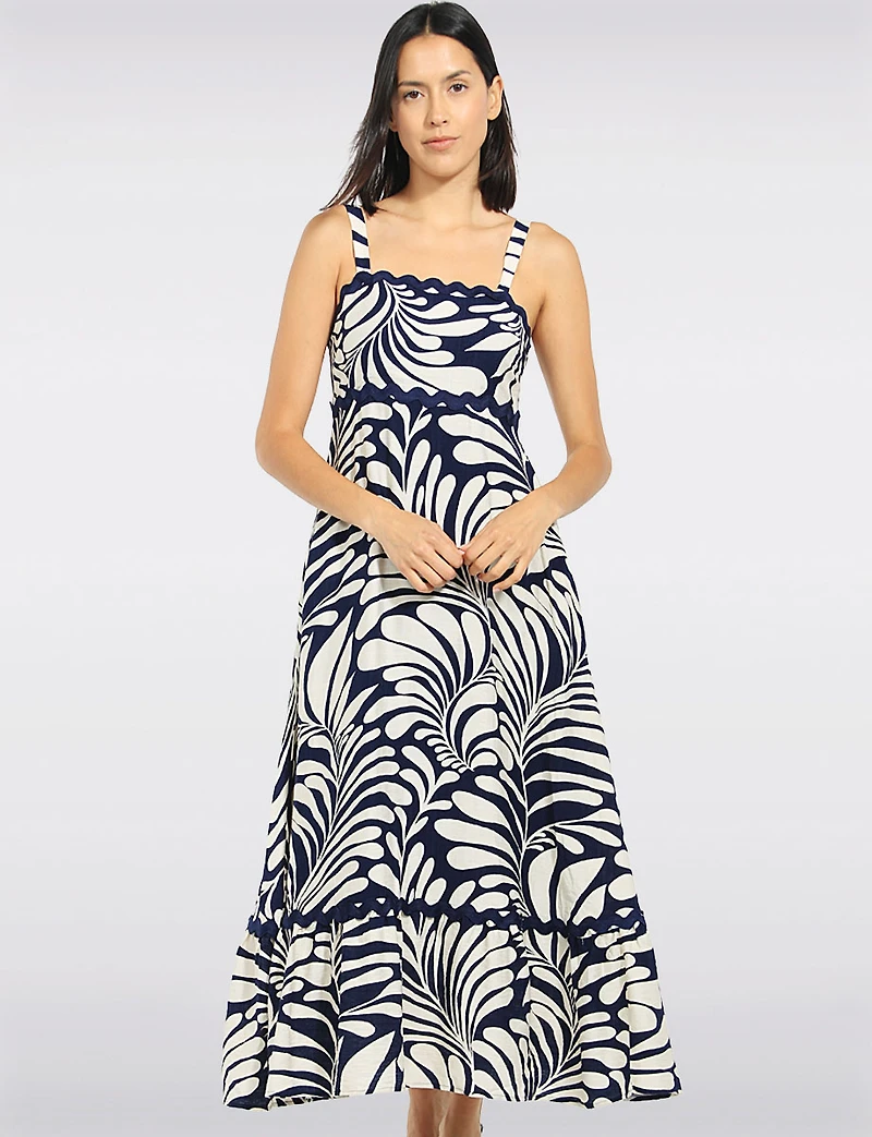 Robe Imprimée Doublée Sans Manches Détail Festonné & Poches par Stella Morgan