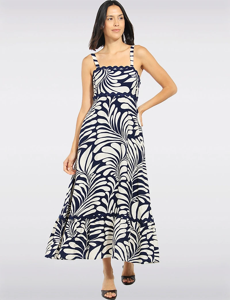 Robe Imprimée Doublée Sans Manches Détail Festonné & Poches par Stella Morgan