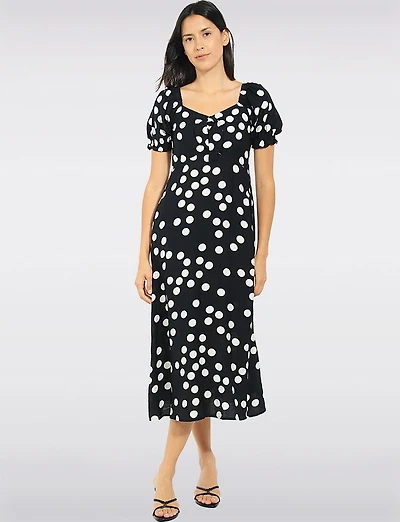 Robe Midi Trapèze À Imprimé Pois Manches Bouffantes & Poches Par Stella Morgan