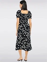 Robe Midi Trapèze À Imprimé Pois Manches Bouffantes & Poches Par Stella Morgan