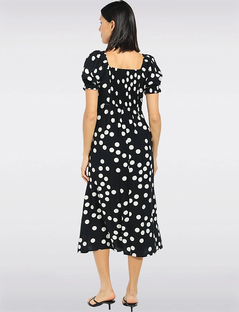 Robe Midi Trapèze À Imprimé Pois Manches Bouffantes & Poches Par Stella Morgan