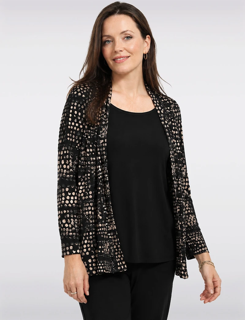 Cardigan Extensible À Manches Longues Haut Intégré & Imprimé Abstrait Par Perle