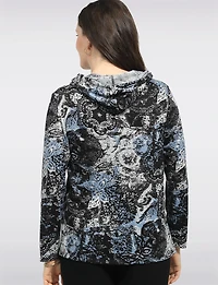 Haut Tricoté Extensible Doux À Capuche Avec Imprimé Abstrait & Fentes Par Perle