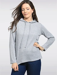 Hoodie En Tricot Côtelé Uni Avec Cordons Ajustables & Fentes Latérales par Perle
