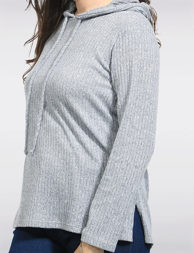 Hoodie En Tricot Côtelé Uni Avec Cordons Ajustables & Fentes Latérales par Perle