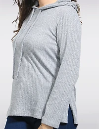 Hoodie En Tricot Côtelé Uni Avec Cordons Ajustables & Fentes Latérales par Perle
