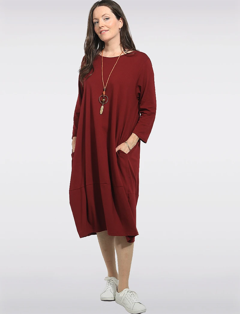 Robe Longue Chic en Coton avec Collier et Manches Trois-Quarts par Froccella
