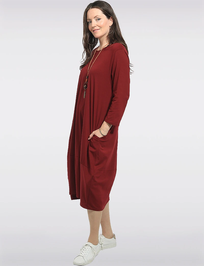 Robe Longue Chic en Coton avec Collier et Manches Trois-Quarts par Froccella