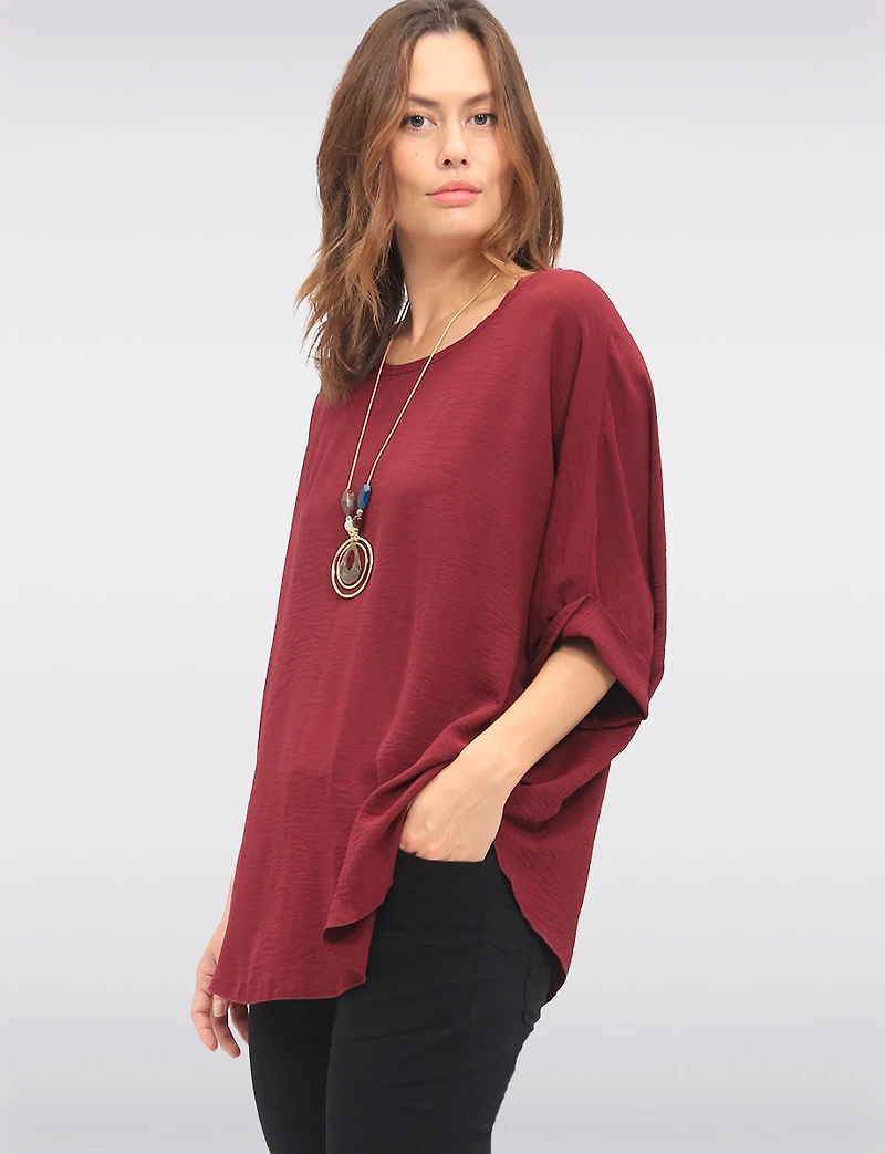 Haut Relax Froccella en Maille Gaufrée à Manches Dolman Longues avec Collier