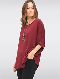 Haut Relax Froccella en Maille Gaufrée à Manches Dolman Longues avec Collier