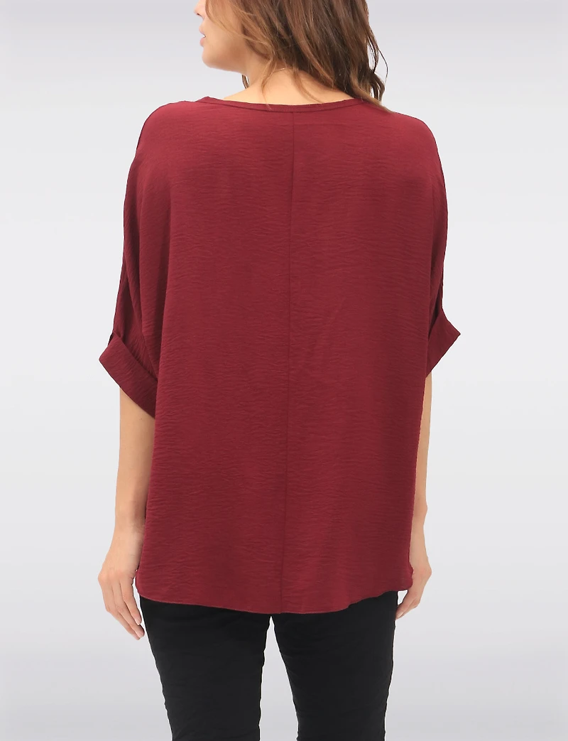 Haut Relax Froccella en Maille Gaufrée à Manches Dolman Longues avec Collier
