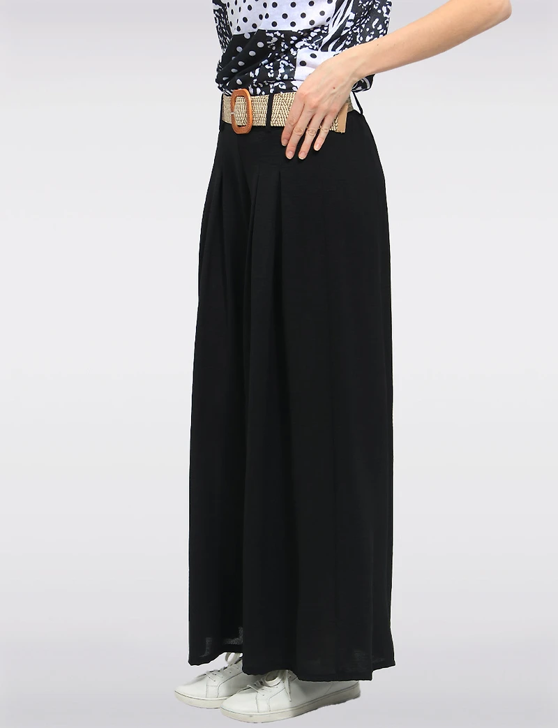 Pantalon Large Extensible Fluide avec Ceinture à boucle en paille par Froccella