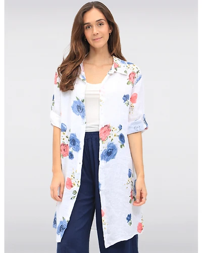 Chemise Longue en Lin Floral par Froccella