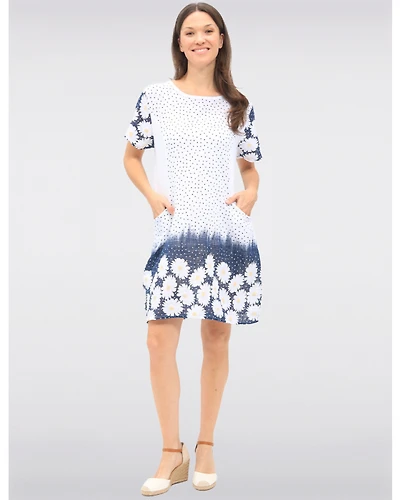Robe Manches Courtes À Pois Et Floral Avec Tricot À La Taille par Froccella