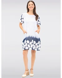 Robe Manches Courtes À Pois Et Floral Avec Tricot À La Taille par Froccella