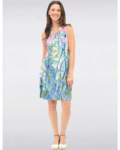 Robe Chic Sans Manches à Imprimé Abstrait & Col V à Cordon par Claire Desjardins