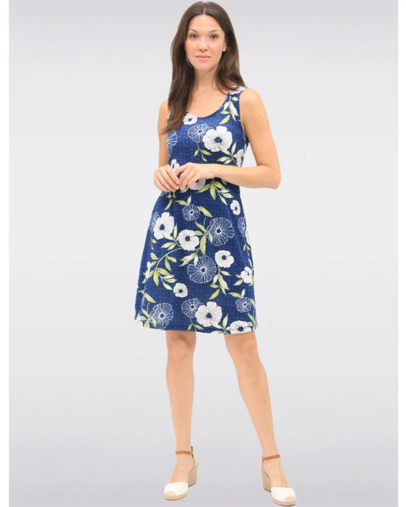 Robe Sans Manches À Col Dégagée Avec Imprimé Floral Et Denim Par Amani Couture