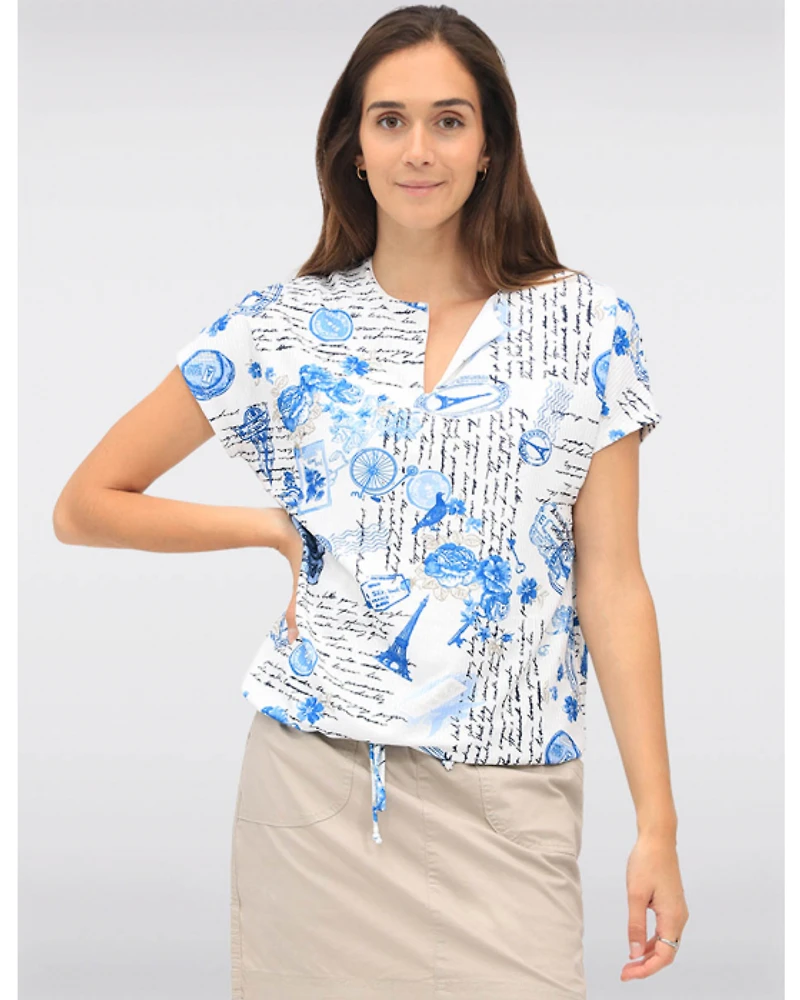 Haut à Manches Courtes Inspiré de Paris avec Cordon de Serrage par Amani Couture