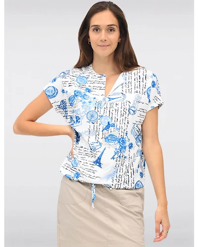 Haut à Manches Courtes Inspiré de Paris avec Cordon de Serrage par Amani Couture