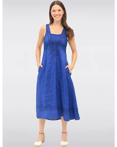 Robe Longue en Lin avec Croisement en V et Bordures en Coton par Carré Noir