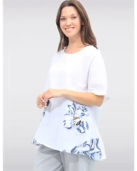 Tunique en Lin-coton avec Accent Floral Boutons et Manches Courtes par Froccella