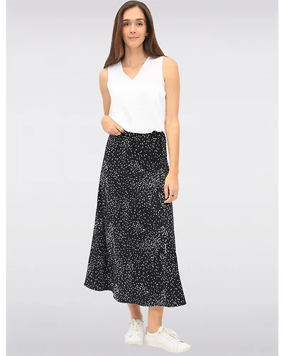 Jupe Maxi Fluide Noir & Blanc à Enfiler avec Imprimé à Pois Abstraits par Vamp