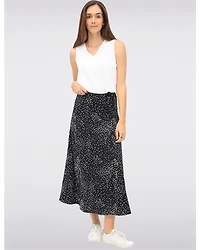 Jupe Maxi Fluide Noir & Blanc à Enfiler avec Imprimé à Pois Abstraits par Vamp