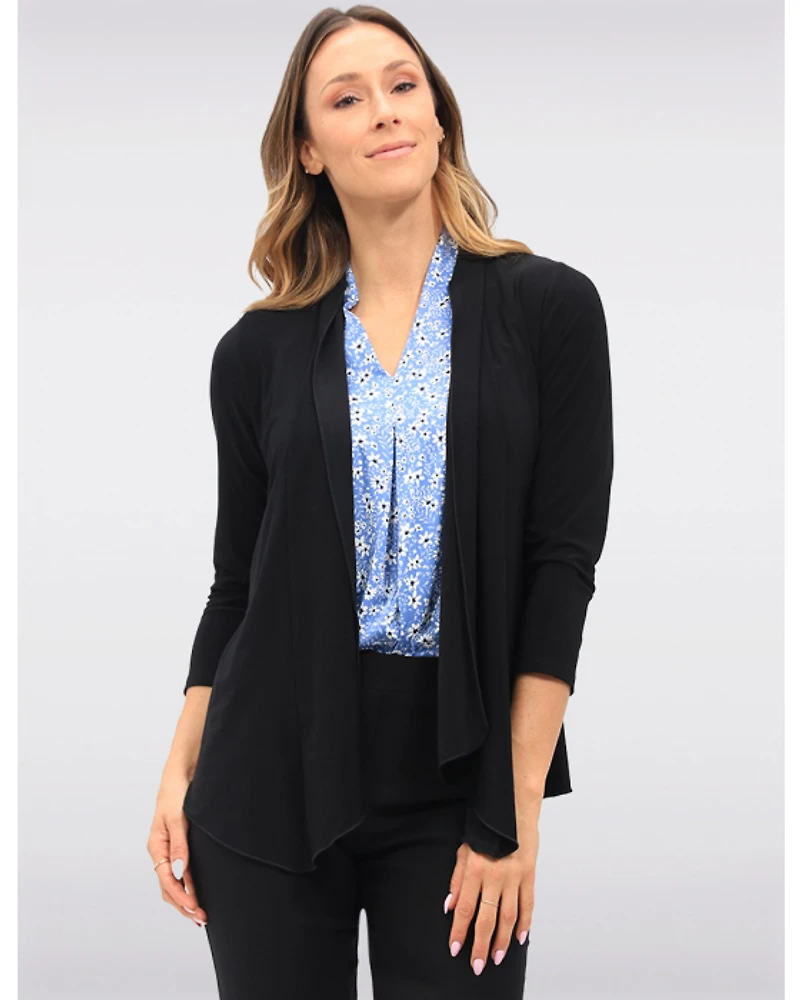 Gilet Noir Uni Polyvalent à Devant Drapé et Manches Longues par Vamp