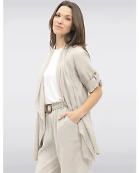 Cardigan Fluide en Lin avec Devant Cascade et Manches Repliées par Froccella