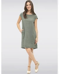 Élégante Robe Midi en Lin à Manches Courtes avec Poches par Froccella