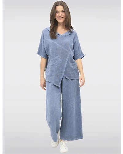 Pantalon Décontracté à Jambe Large en Mélange Coton-Lin par Froccella