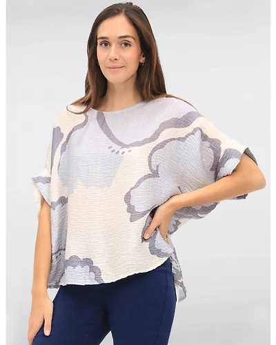 Haut Imprimé Tissu Froissé avec Manches Dolman & Fentes Latérales par Froccella