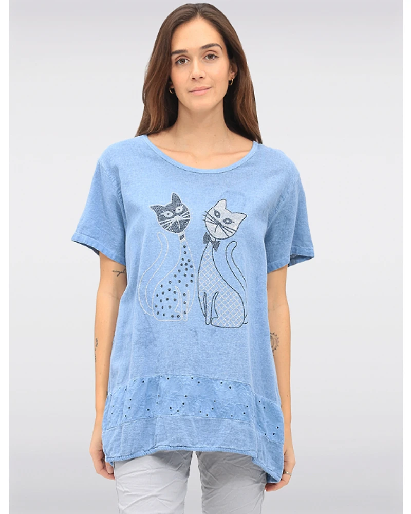 Haut Lin Chat Strass par Froccella