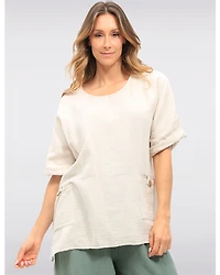 Tunique à Manches Courtes en Coton Texturé avec Poches Frontales par Froccella