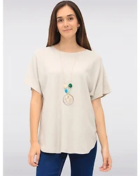 Haut Doux à Manches Courtes Col Rond Ourlet Arrondi & Collier par Froccella