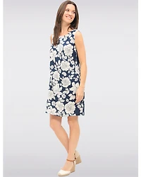 Robe Sans Manches en Mélange de Lin Imprimé Floral Abstrait & Poches par Devia