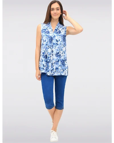 Capri en Denim Extensible À Enfiler Avec Poches & Fentes Latérales Par Erika