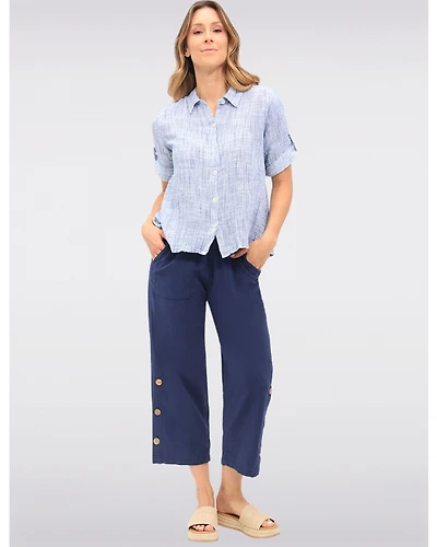 Pantalon Large Cotton à Enfiler avec Poches & Détails Boutons Latéraux par Erika