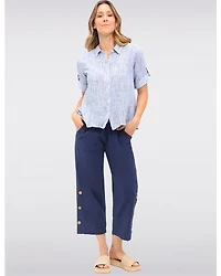 Pantalon Large Cotton à Enfiler avec Poches & Détails Boutons Latéraux par Erika