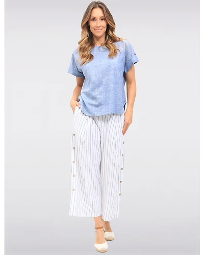 Pantalon Rayé Large avec Boutons Latéraux et Plis Frontaux par Julia Paradis