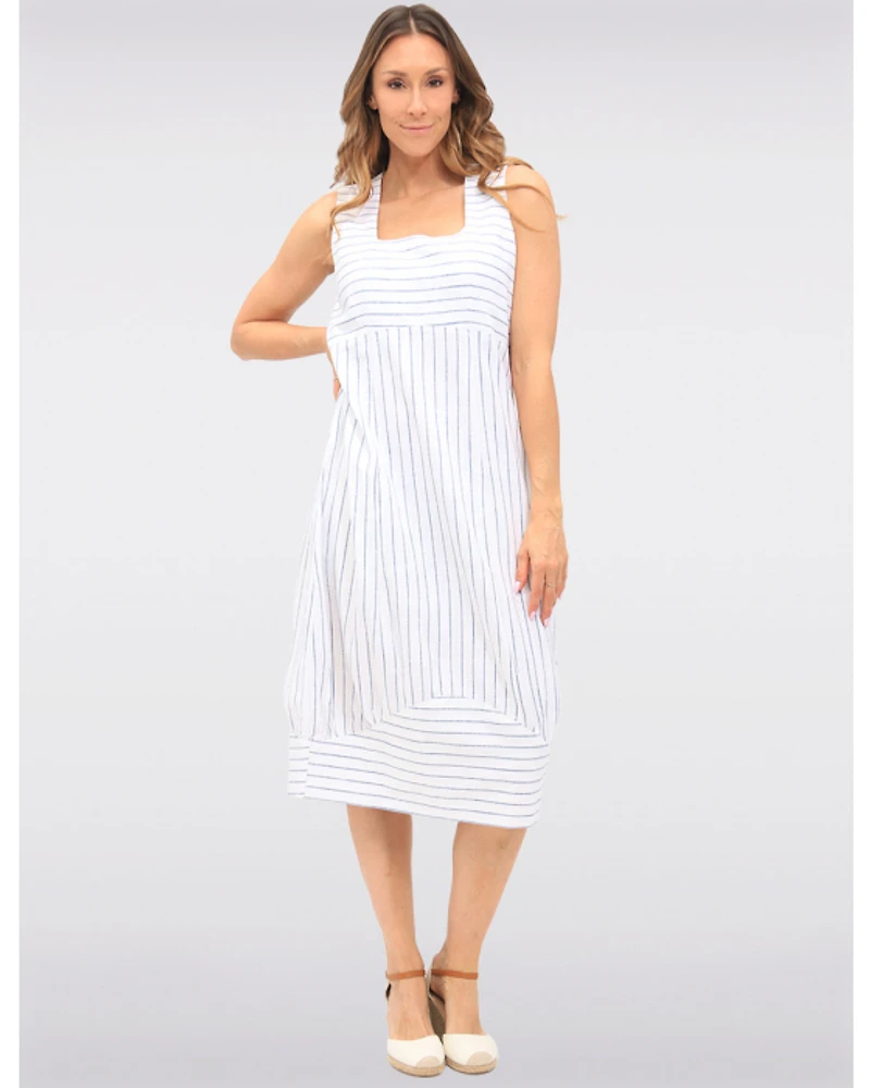 Robe Rayée Sans Manches à Encolure Carrée Poches et Fente au Dos Julia Paradis