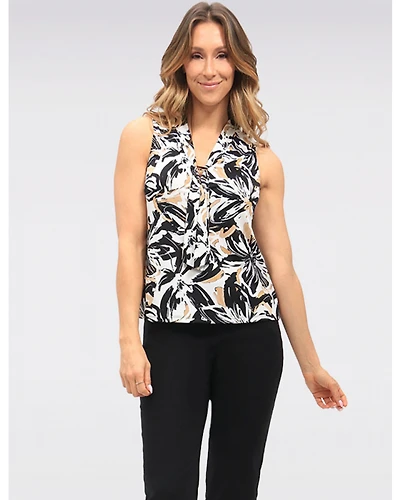 Haut Sans Manches Fluide à Encolure en V Noué & Imprimé Floral Abstrait par GWV