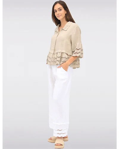 Chemise Chic en Lin Boutonnée avec Bordures en Broderie Anglaise par Froccella