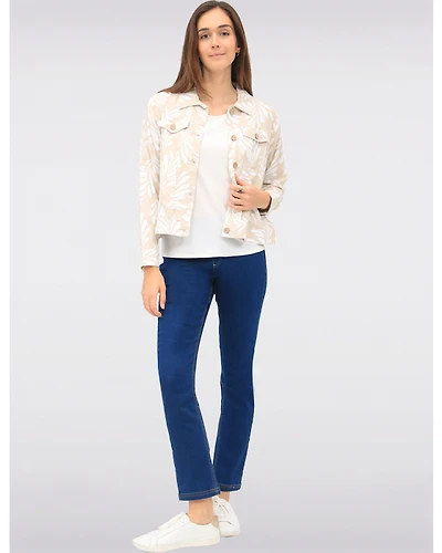 Veste Courte Boutonnée Imprimée en Mélange De Lin Beige Avec Poches Par Dash
