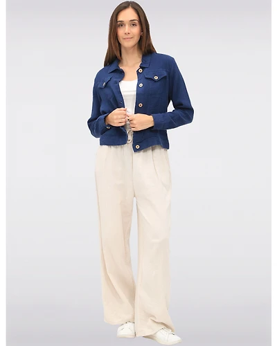 Veste Courte Boutonnée en Gaze de Coton Uni avec Poches Poitrine par Dash