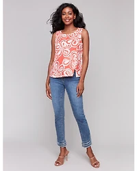 Haut sans manches en lin floral corail par Charlie B