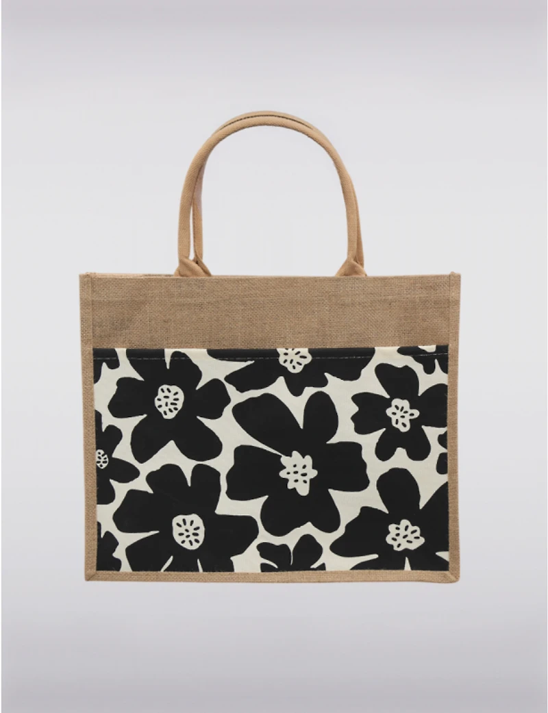 Manteaux Manteaux | La maison du manteau au Québec Sac en Jute Durable et Déperlant avec Motif Floral et Poche Extérieure
